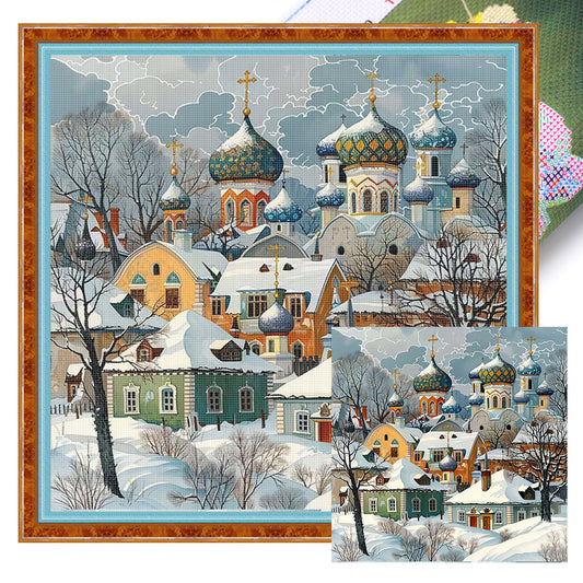 Winter Snow Town - 11CT Stamped Cross Stitch 50*50CM