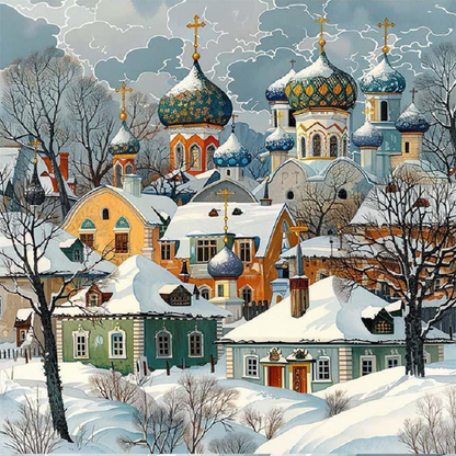 Winter Snow Town - 11CT Stamped Cross Stitch 50*50CM