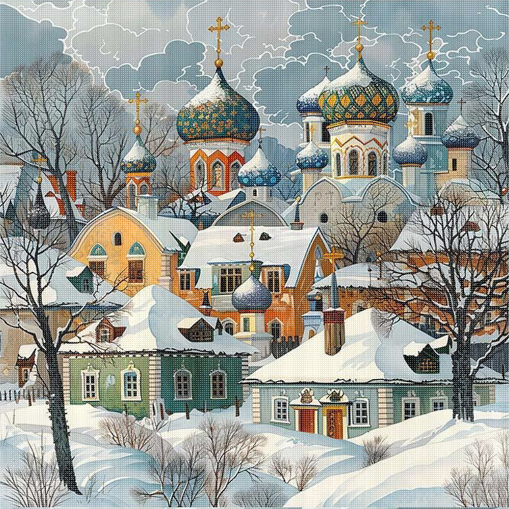 Winter Snow Town - 11CT Stamped Cross Stitch 50*50CM