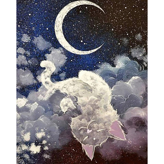 Cat And Moon - Full Round Drill Diamond Painting 40*50CM