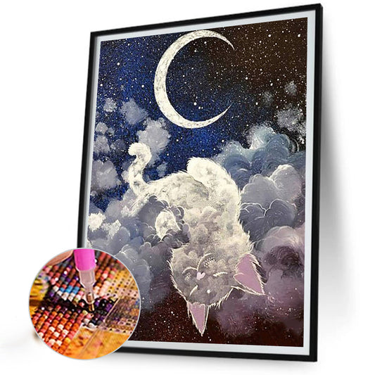 Cat And Moon - Full Round Drill Diamond Painting 40*50CM