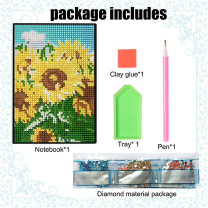5D DIY Diamond Art Painting Notebook Kit Crystal Notepad Sketchbook for Birthday