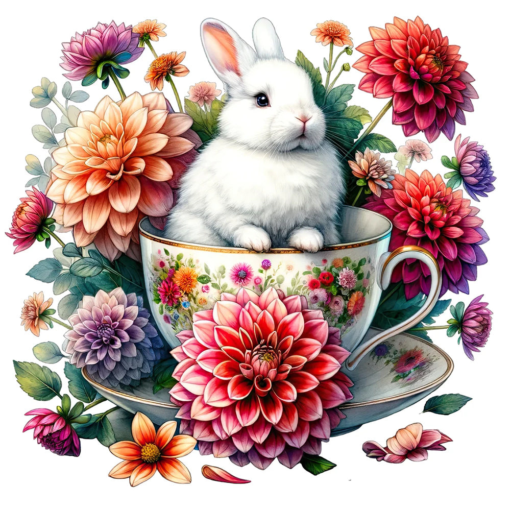 Rabbit And Dahlia - Full Round Drill Diamond Painting 40*40CM