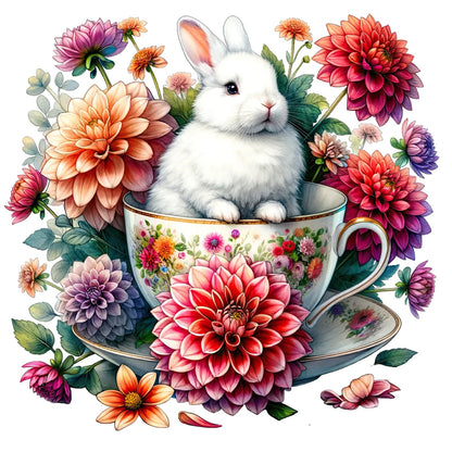 Rabbit And Dahlia - Full Round Drill Diamond Painting 40*40CM