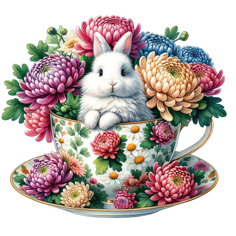 Rabbit And Big Chrysanthemum - Full Round Drill Diamond Painting 40*40CM