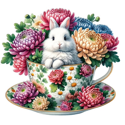 Rabbit And Big Chrysanthemum - Full Round Drill Diamond Painting 40*40CM