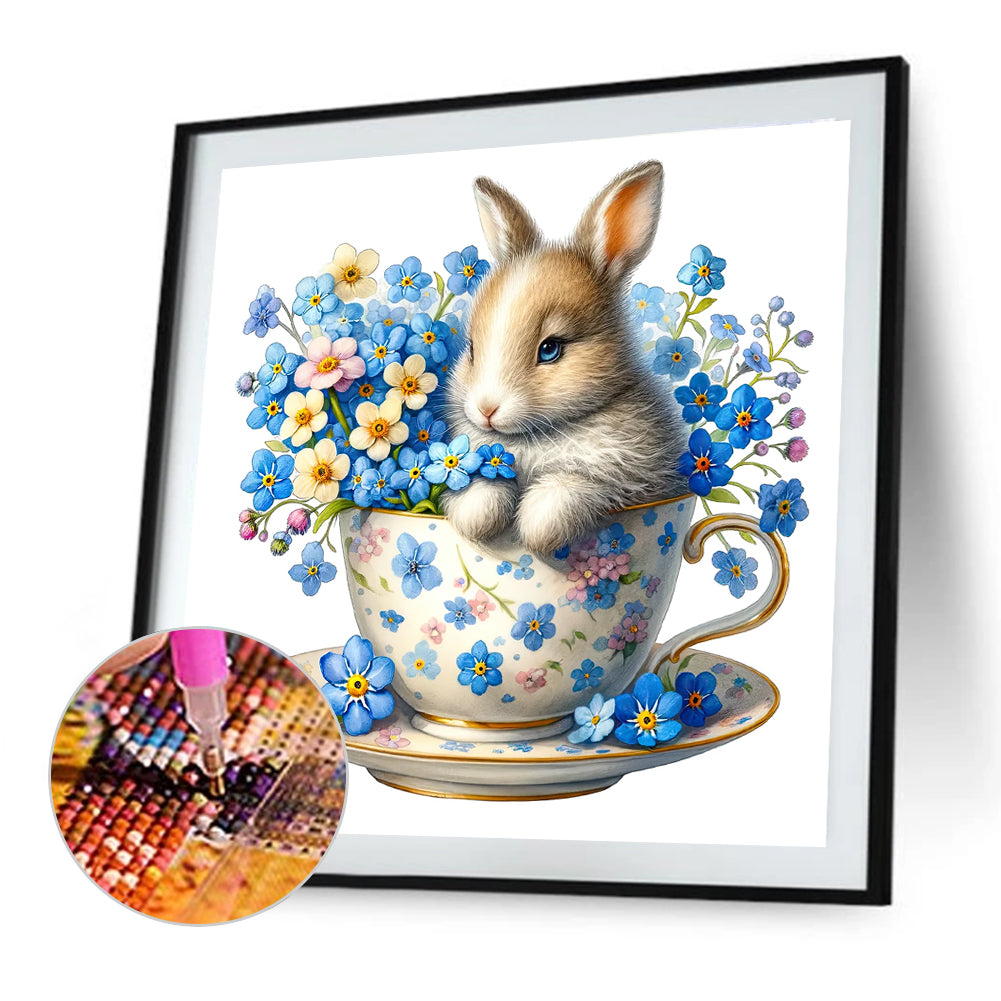 Rabbit And Blue Star Flower - Full Round Drill Diamond Painting 40*40CM