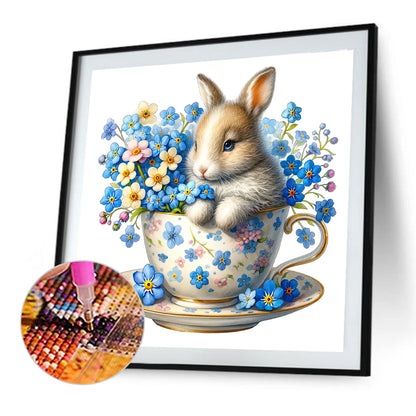 Rabbit And Blue Star Flower - Full Round Drill Diamond Painting 40*40CM