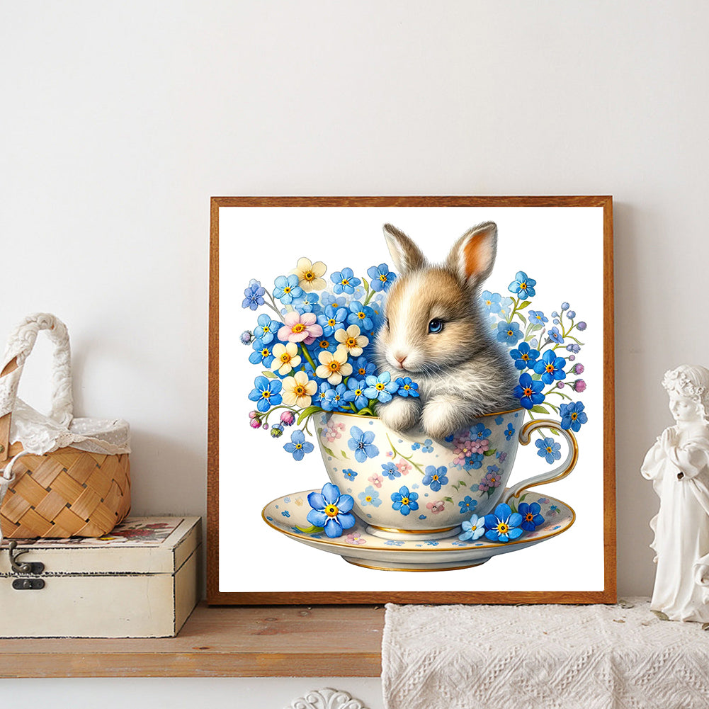 Rabbit And Blue Star Flower - Full Round Drill Diamond Painting 40*40CM