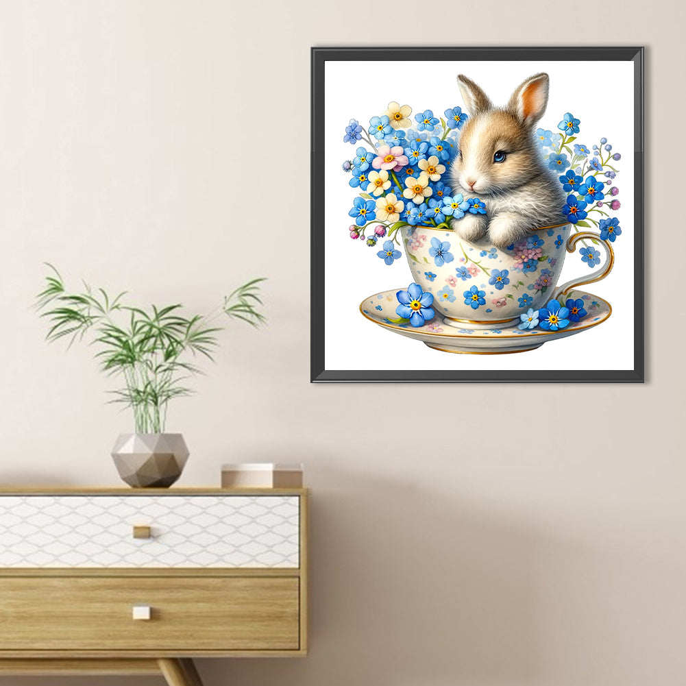 Rabbit And Blue Star Flower - Full Round Drill Diamond Painting 40*40CM