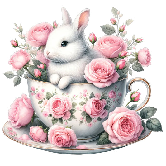 Rabbit And Rose - Full Round Drill Diamond Painting 40*40CM
