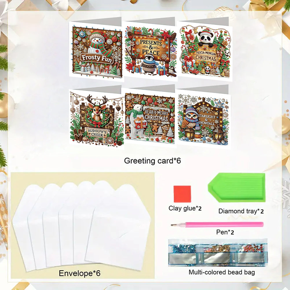 6PCS DIY Diamond Art Greeting Cards Xmas Designs Diamond Art Handmade Cards