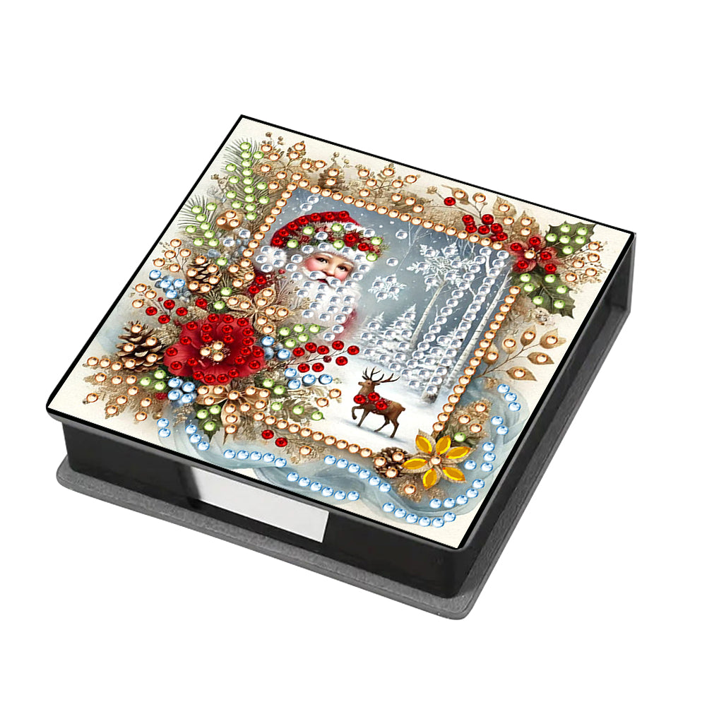 5D DIY Leather Xmas Diamond Painting Notecard Box Gem Art Sticky Note Holder