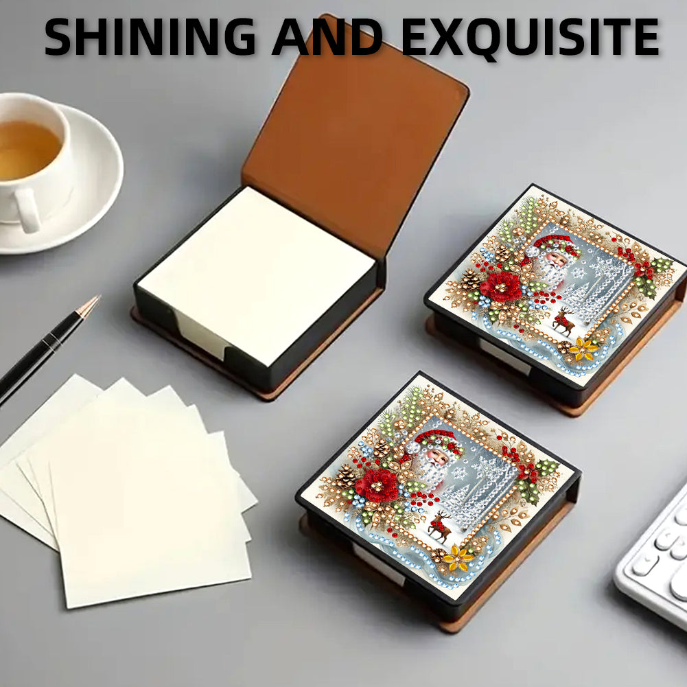 5D DIY Leather Xmas Diamond Painting Notecard Box Gem Art Sticky Note Holder