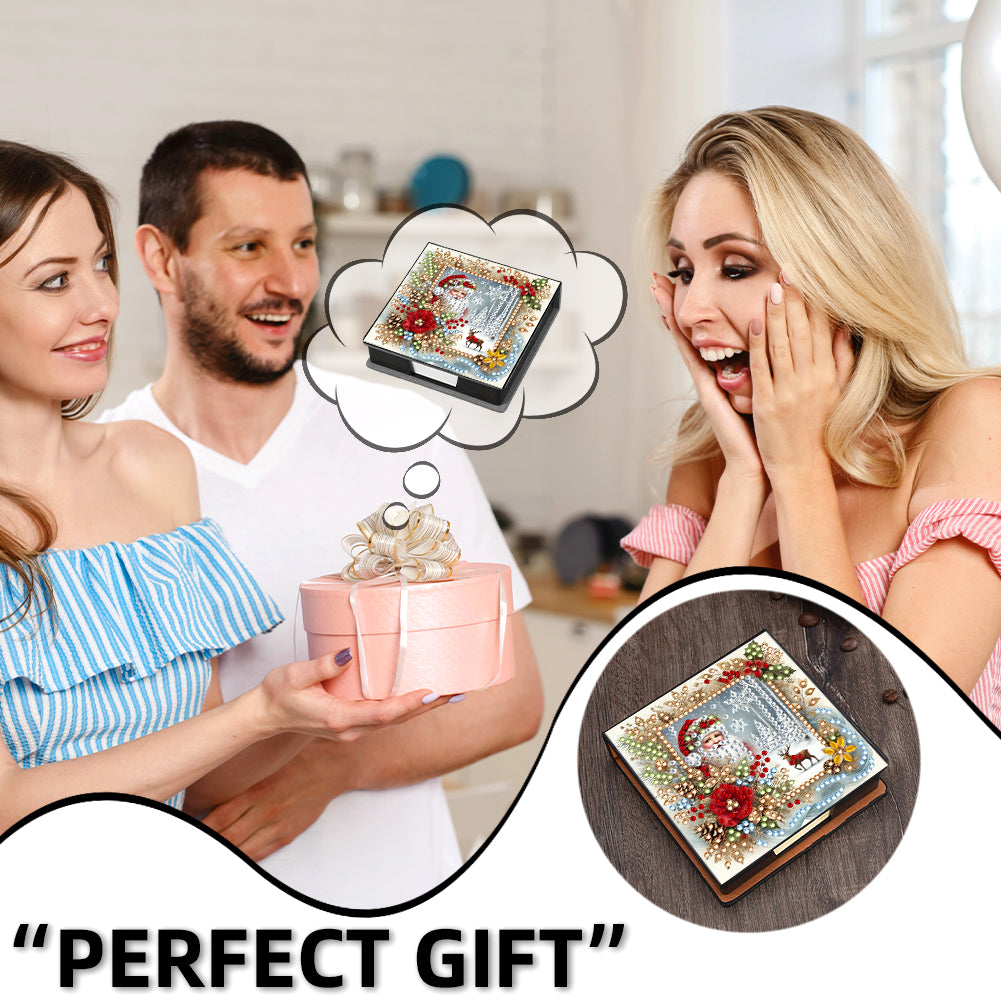 5D DIY Leather Xmas Diamond Painting Notecard Box Gem Art Sticky Note Holder
