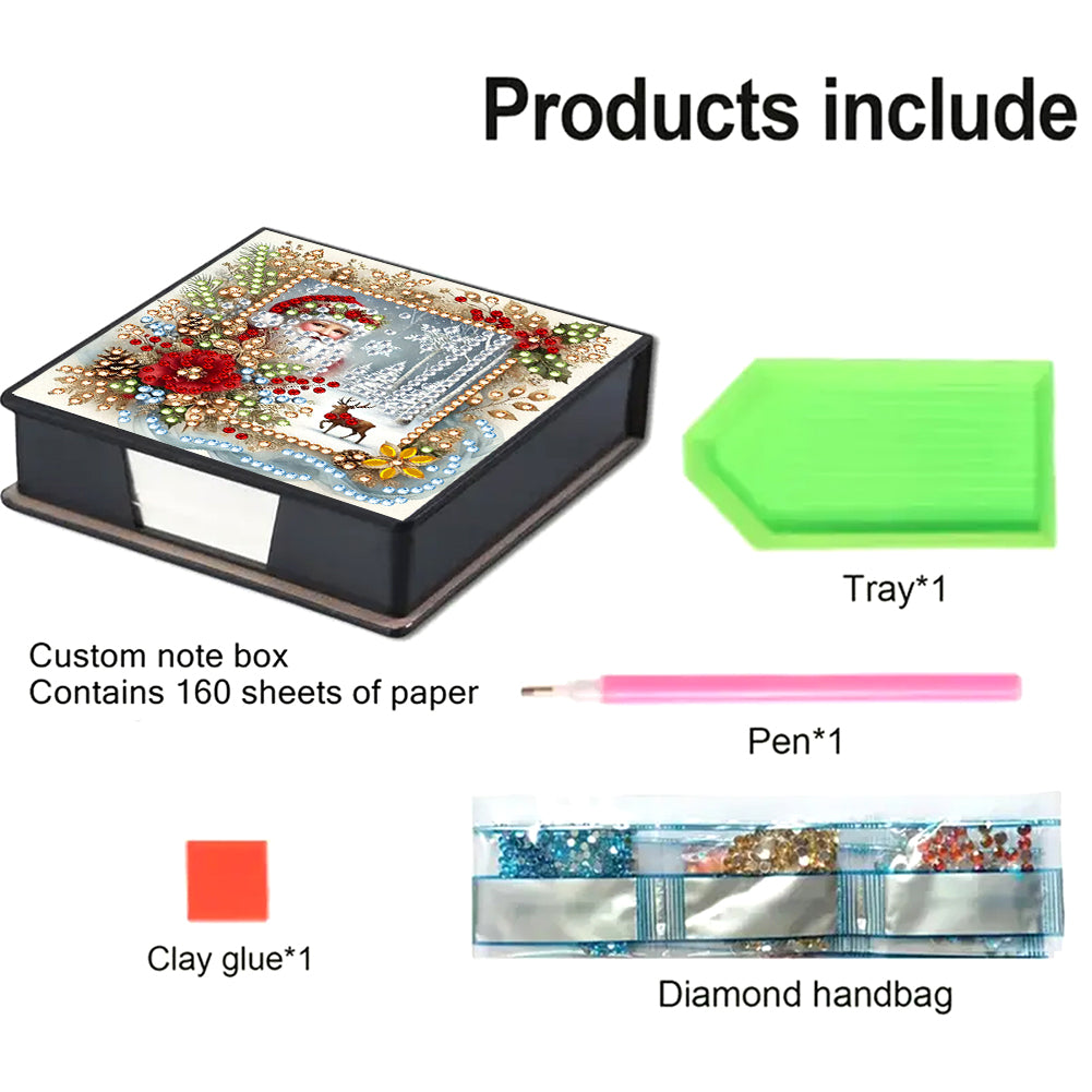 5D DIY Leather Xmas Diamond Painting Notecard Box Gem Art Sticky Note Holder