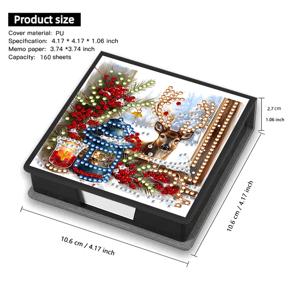 5D DIY Leather Xmas Diamond Painting Notecard Box Gem Art Sticky Note Holder