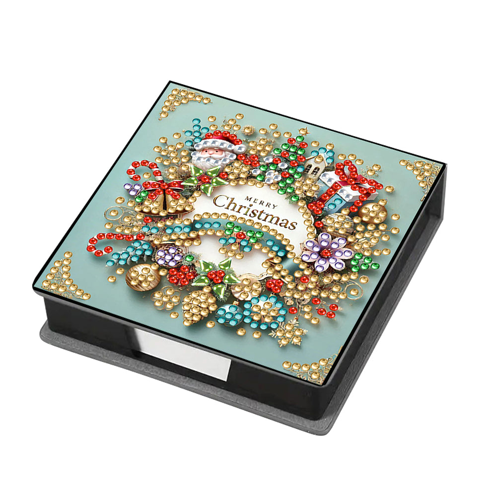 5D DIY Leather Xmas Diamond Painting Notecard Box Gem Art Sticky Note Holder