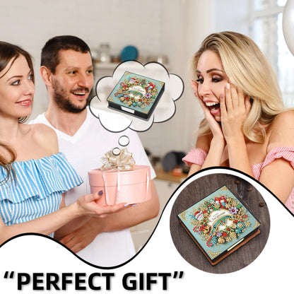 5D DIY Leather Xmas Diamond Painting Notecard Box Gem Art Sticky Note Holder