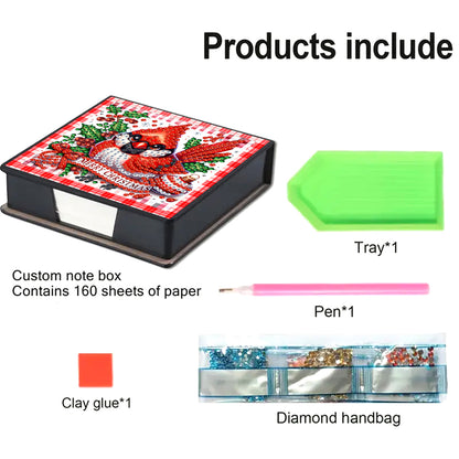 5D DIY Leather Xmas Diamond Painting Notecard Box Gem Art Sticky Note Holder