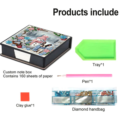 5D DIY Leather Xmas Diamond Painting Notecard Box Gem Art Sticky Note Holder