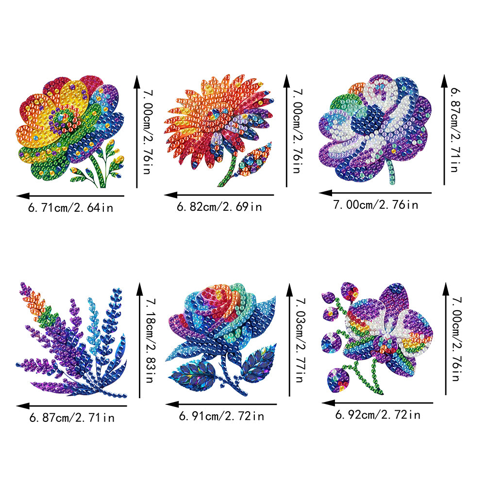 6PCS 2D Flat DIY Diamond Painting Keychain Double Sided Drill Diamond Art Kits