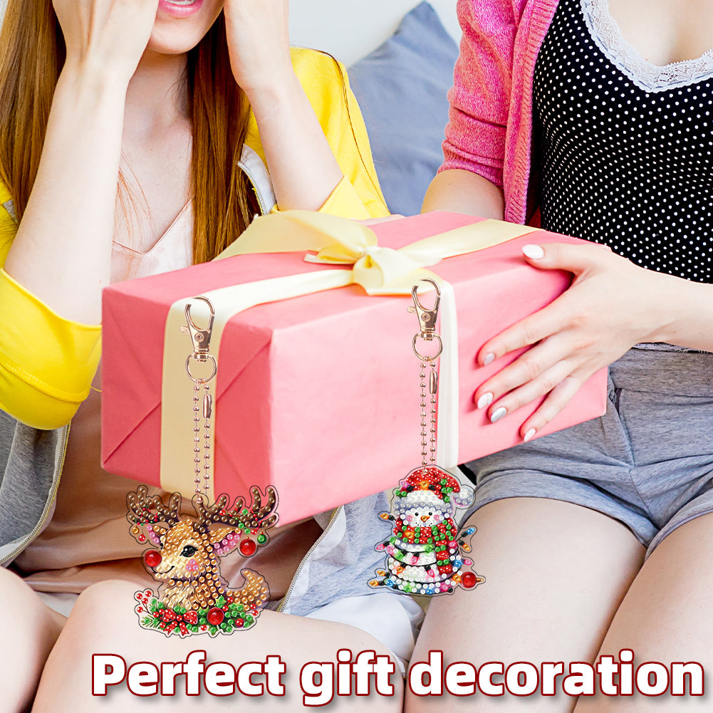 6PCS 2D Flat DIY Diamond Painting Keychain Double Sided Drill Diamond Art Kits
