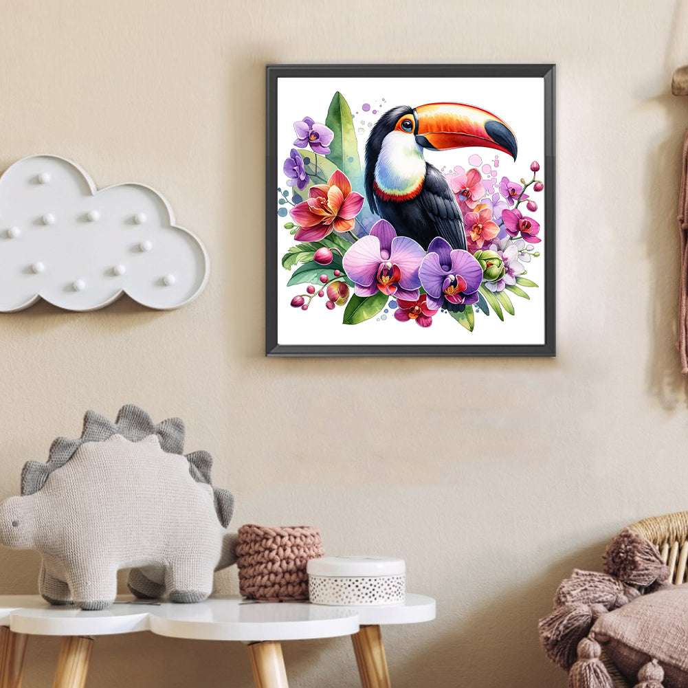 Phalaenopsis And Bird - Full Round Drill Diamond Painting 30*30CM