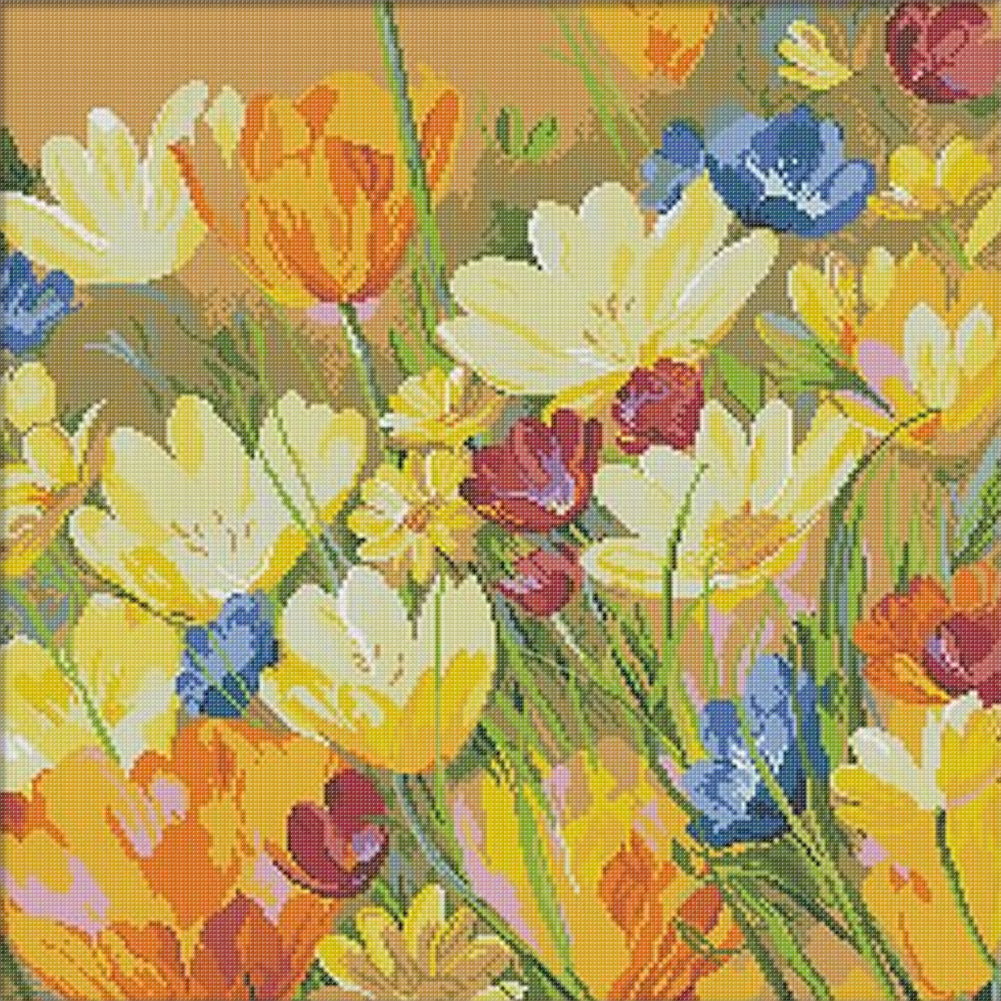 Beautiful Tulips - 14CT Stamped Cross Stitch 50*50CM (Xiaobai Brand)