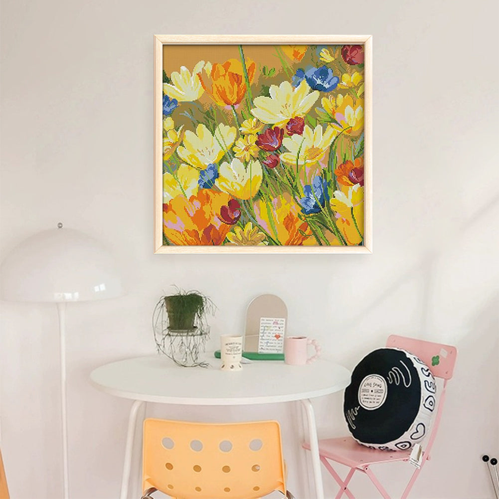 Beautiful Tulips - 14CT Stamped Cross Stitch 50*50CM (Xiaobai Brand)