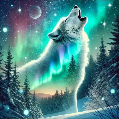Wolf Under The Aurora - Full Round Drill Diamond Painting 30*30CM