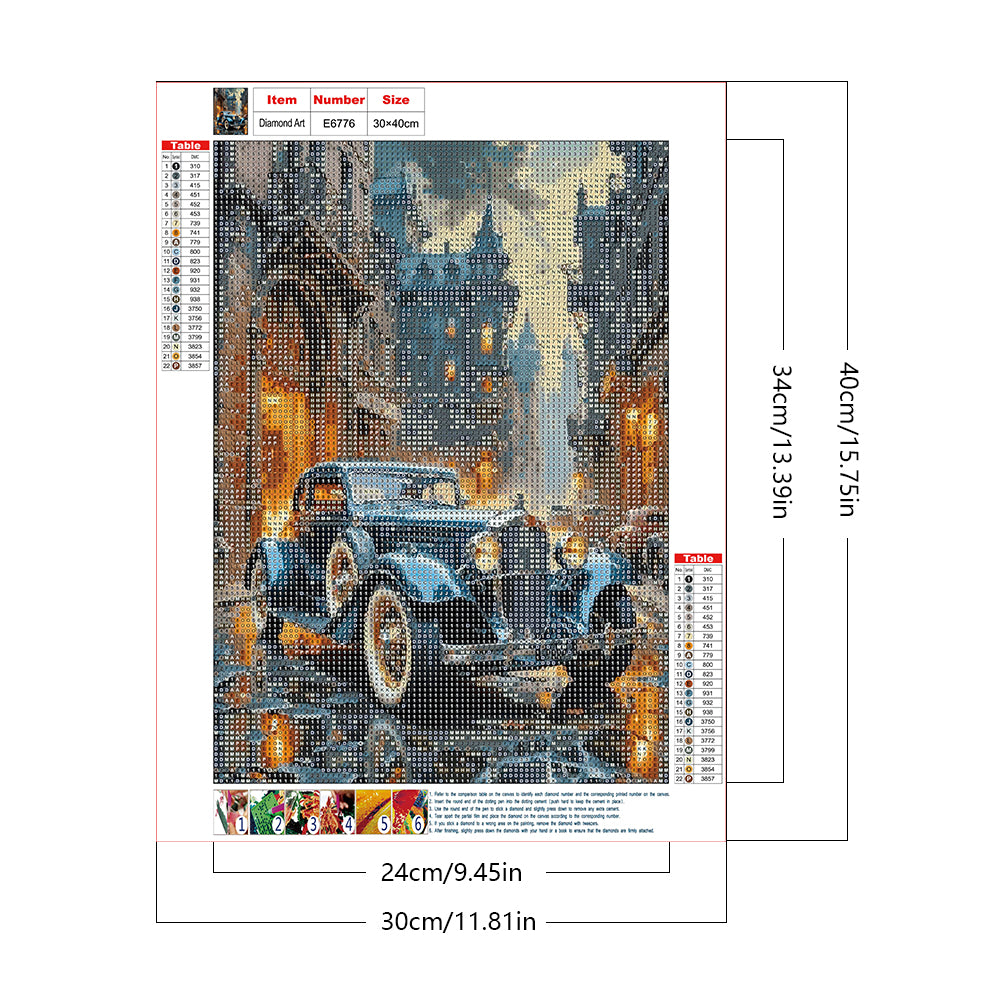 Vintage Car On Street Scene - Full Round Drill Diamond Painting 30*40CM