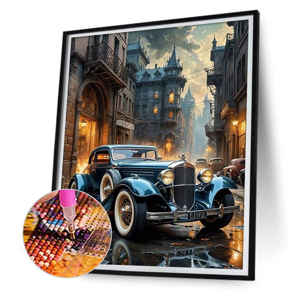 Vintage Car On Street Scene - Full Round Drill Diamond Painting 30*40CM