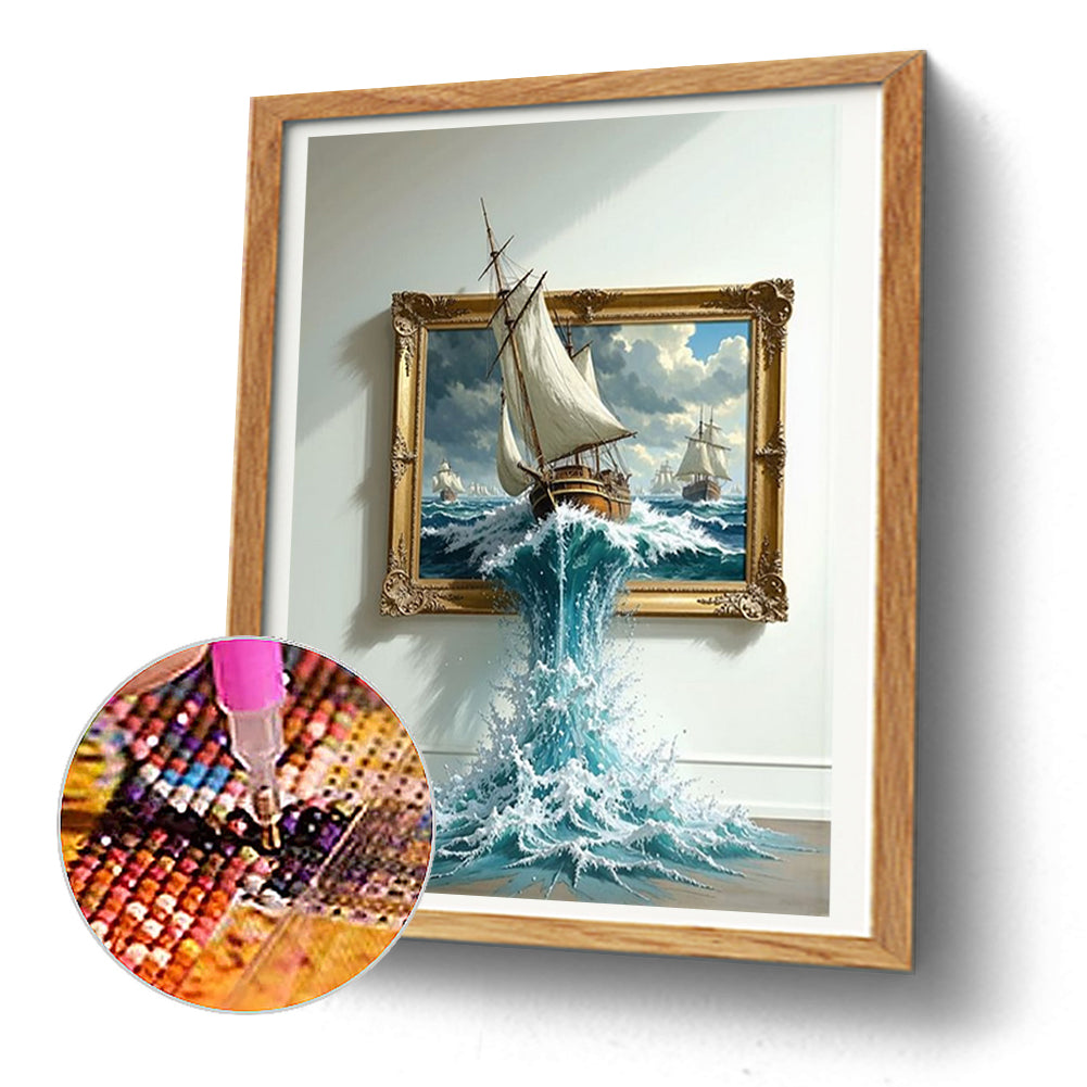 Sailboat In Painting - Full Round Drill Diamond Painting 50*40CM
