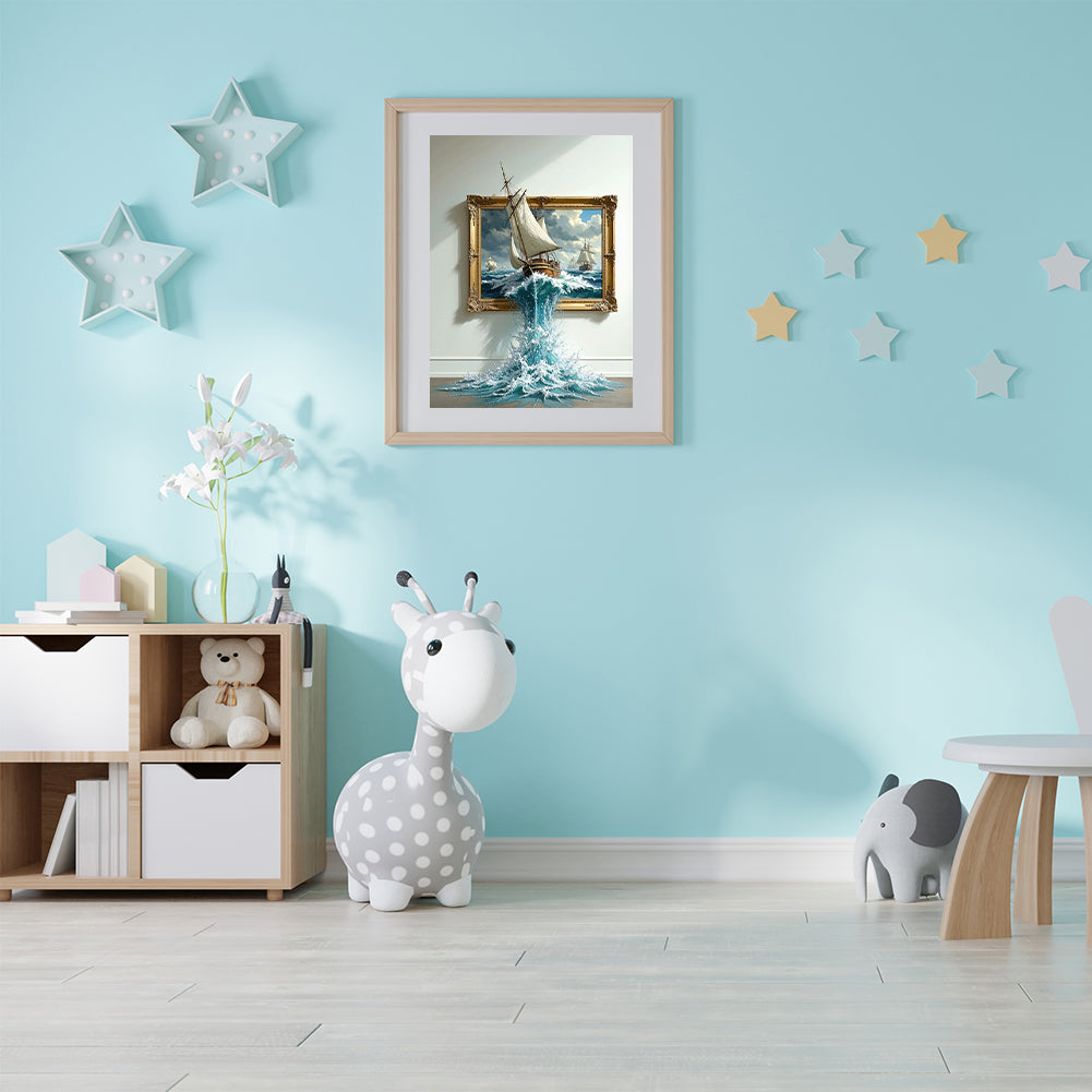 Sailboat In Painting - Full Round Drill Diamond Painting 50*40CM