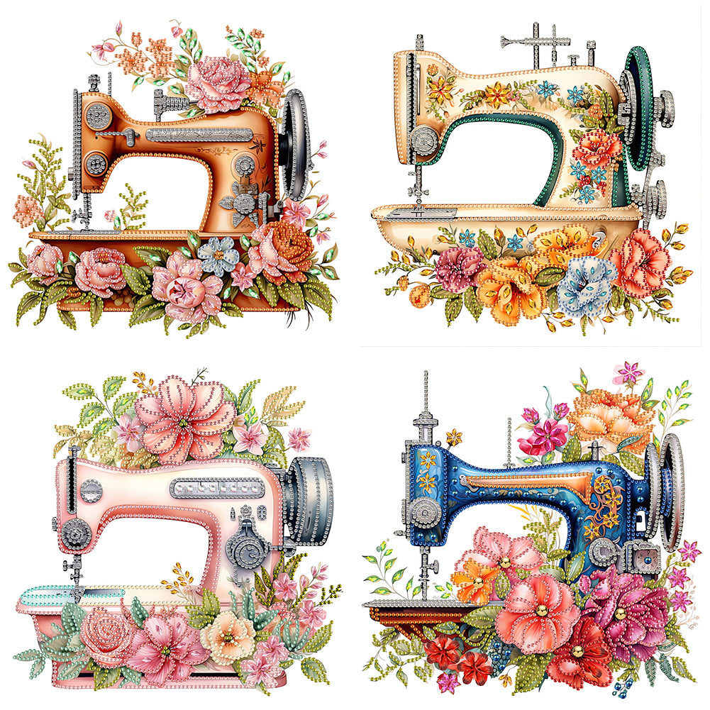 4Pcs Sewing Machine And Flower - Special Shaped Drill Diamond Painting 30*30CM