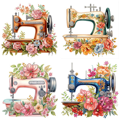 4Pcs Sewing Machine And Flower - Special Shaped Drill Diamond Painting 30*30CM