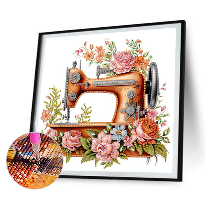 4Pcs Sewing Machine And Flower - Special Shaped Drill Diamond Painting 30*30CM