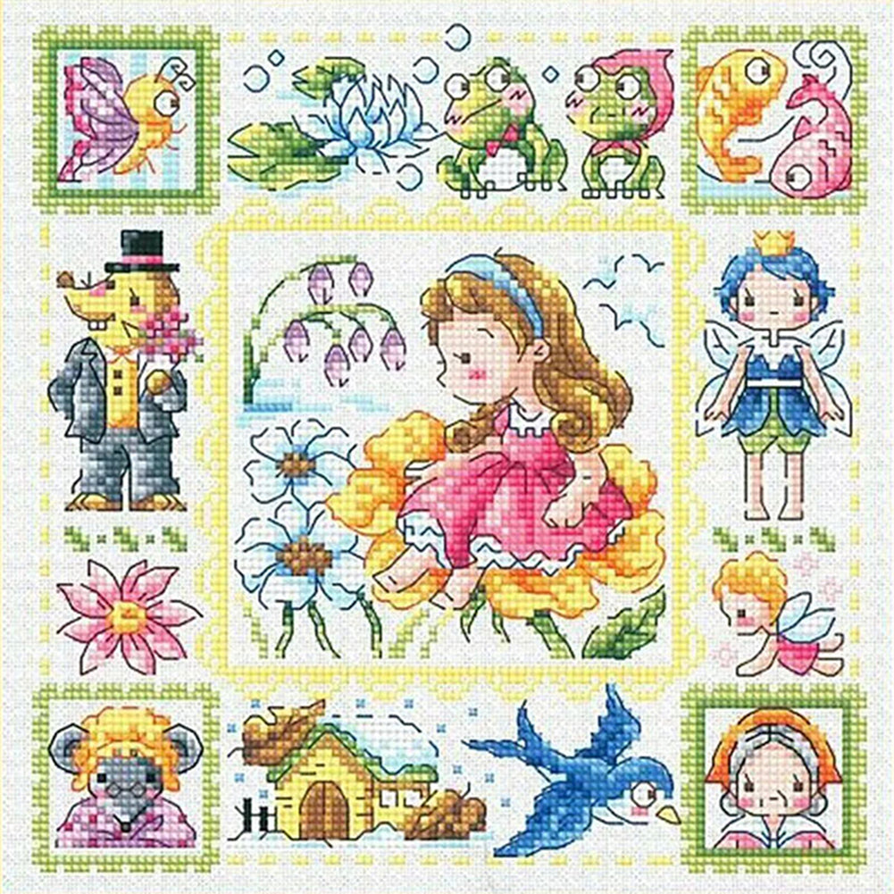 Girl On The Flower - 14CT Stamped Cross Stitch 30*30CM(Fairy Brand)