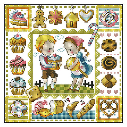Gingerbread Cookies - 14CT Stamped Cross Stitch 30*30CM(Fairy Brand)