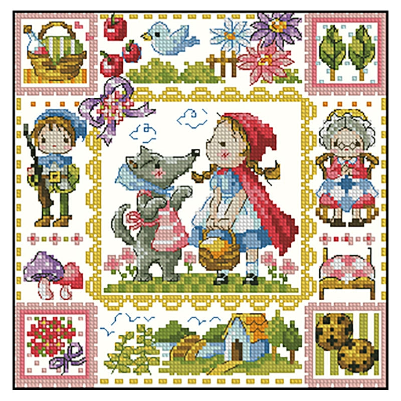 Little Red Riding Hood And Grandma Wolf - 14CT Stamped Cross Stitch 30*30CM(Fairy Brand)