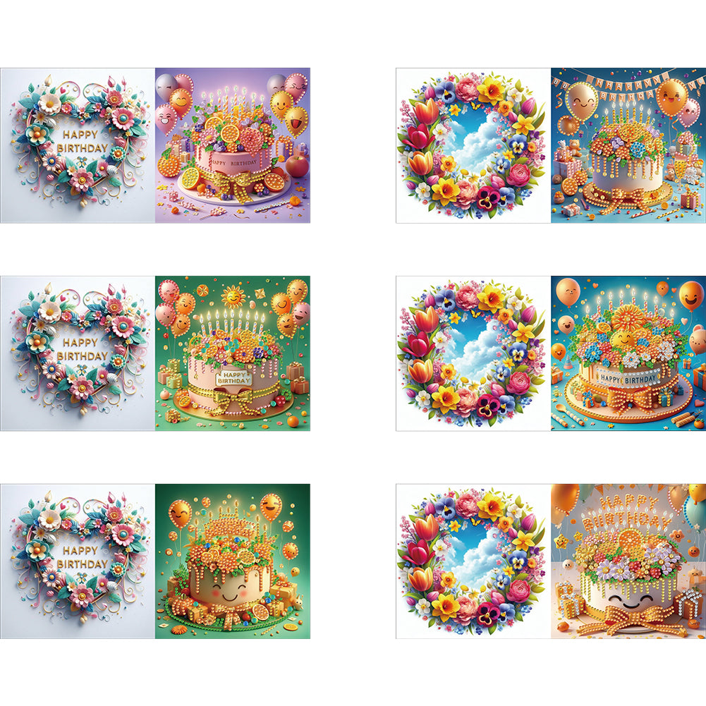 6PCS DIY Diamond Art Greeting Cards Birthday Theme Congratulations Cards & Gifts
