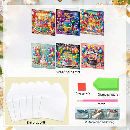 6PCS DIY Diamond Art Greeting Cards Birthday Theme Congratulations Cards & Gifts