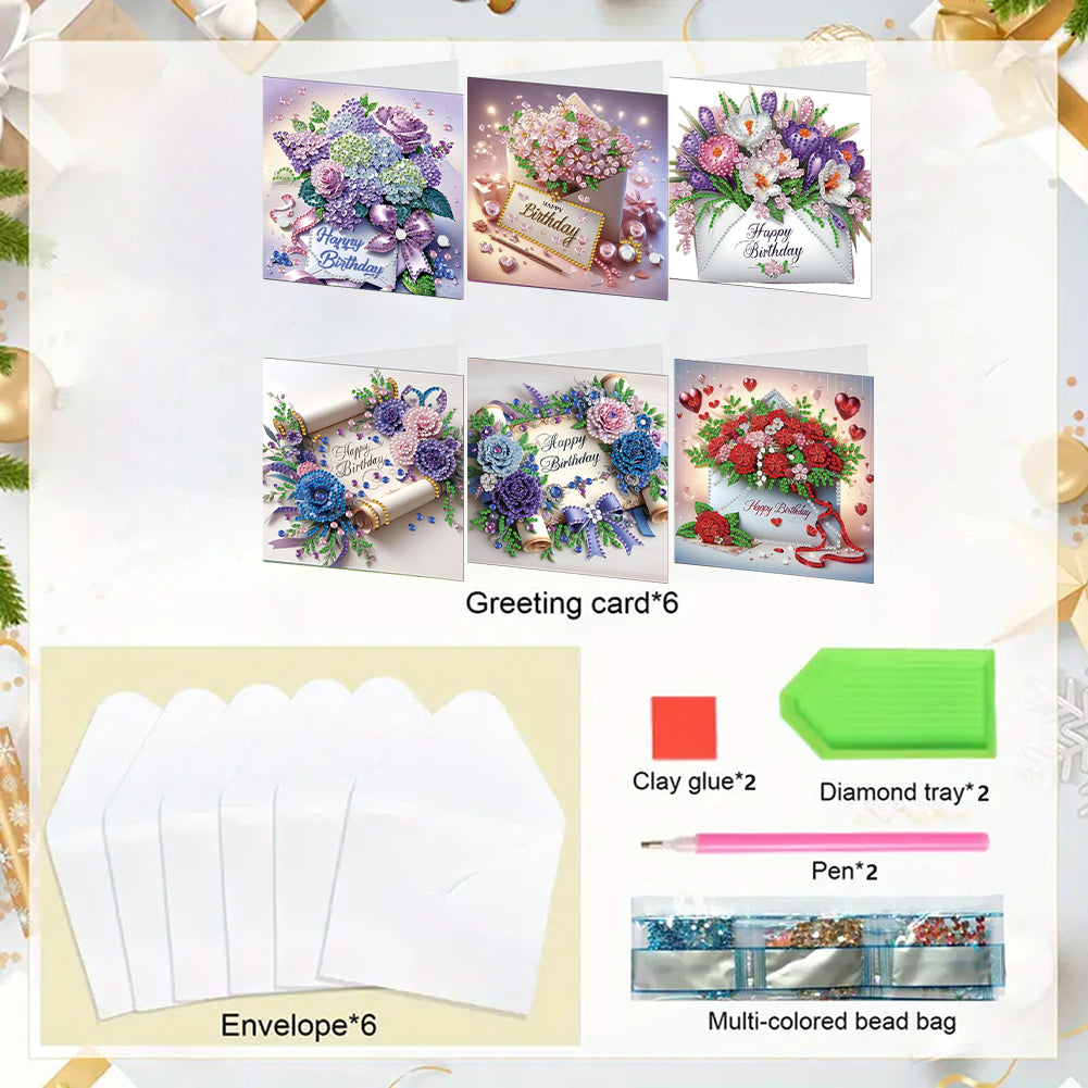 6PCS DIY Diamond Art Greeting Cards Birthday Theme Congratulations Cards & Gifts