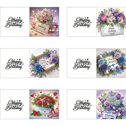 6PCS DIY Diamond Art Greeting Cards Birthday Theme Congratulations Cards & Gifts