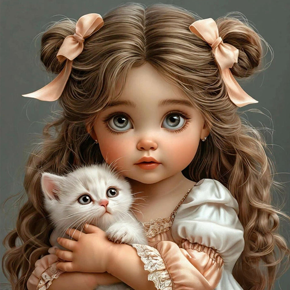 Child And Cat - Full Round Drill Diamond Painting 40*40CM