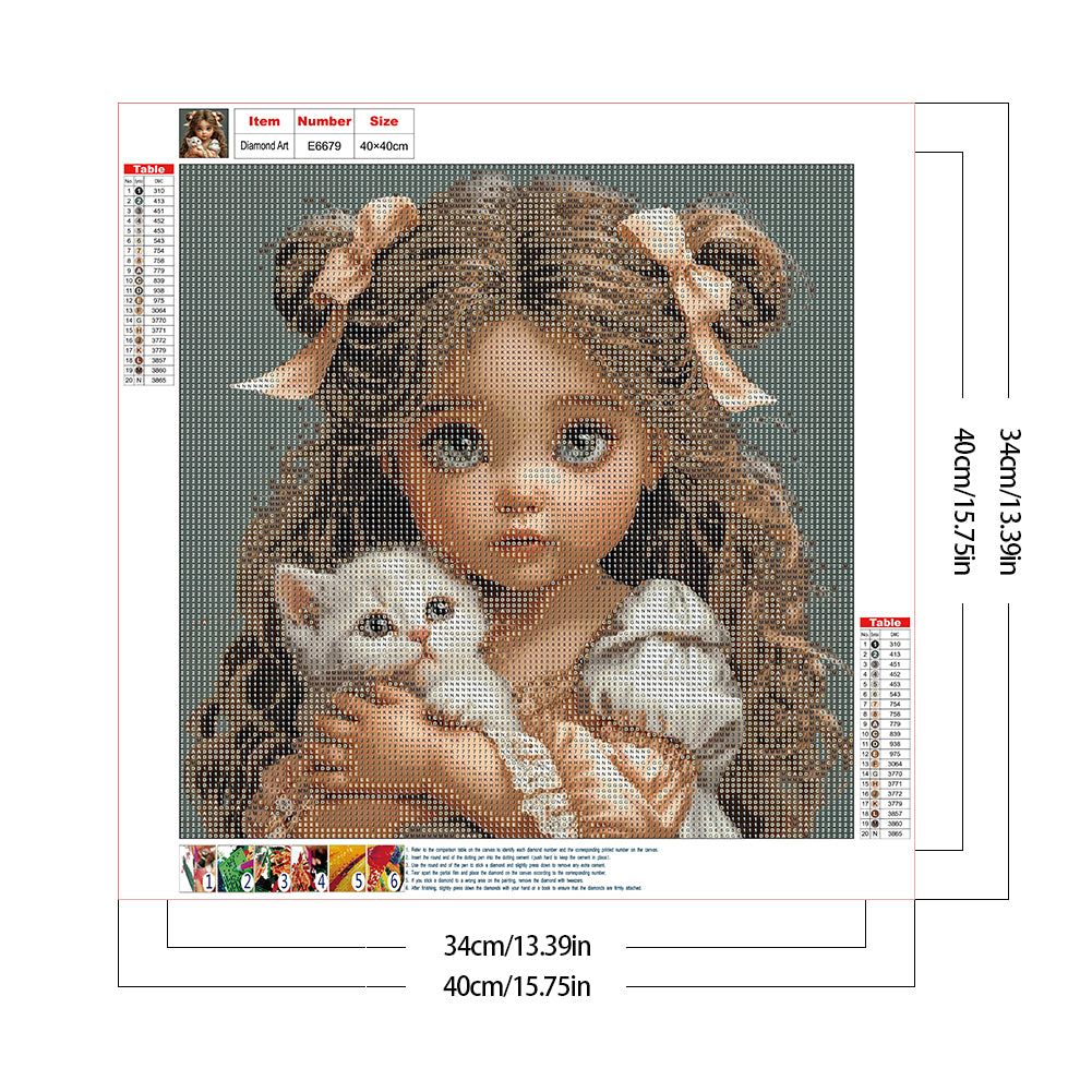 Child And Cat - Full Round Drill Diamond Painting 40*40CM