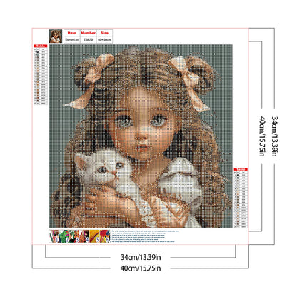 Child And Cat - Full Round Drill Diamond Painting 40*40CM
