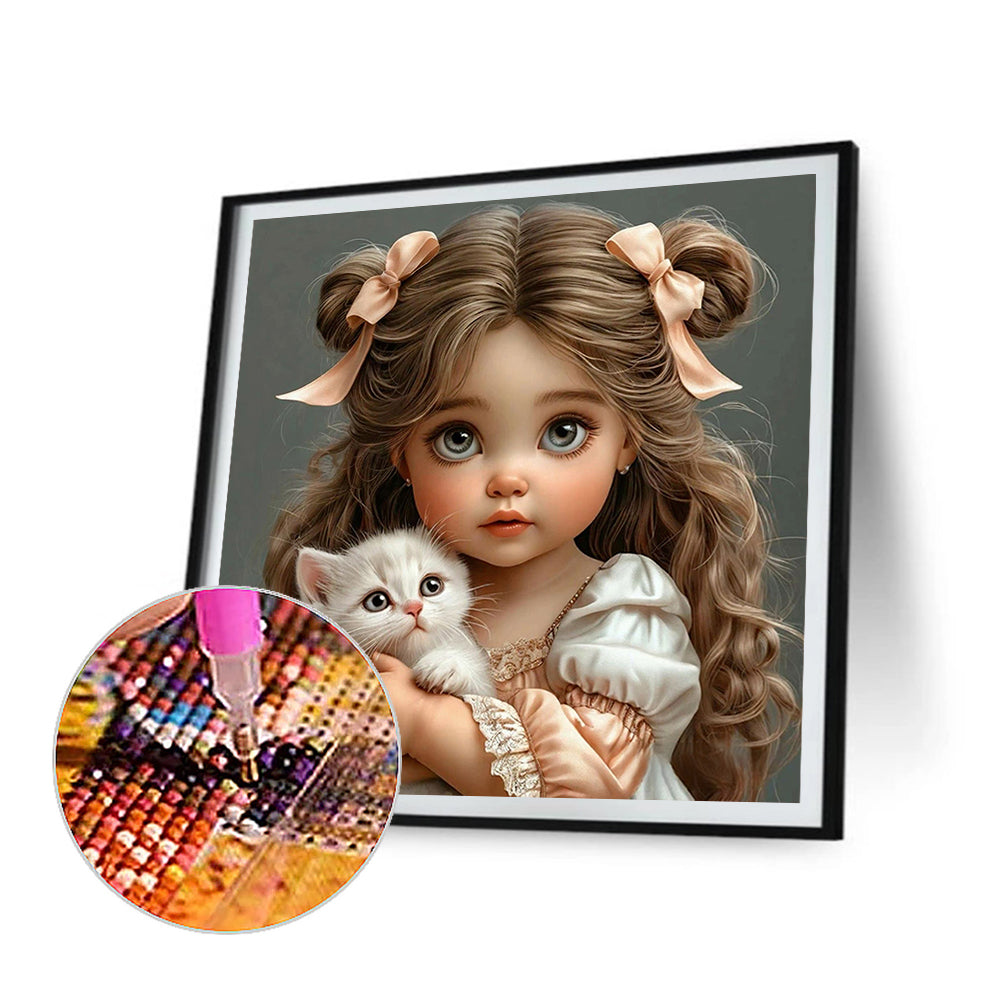 Child And Cat - Full Round Drill Diamond Painting 40*40CM