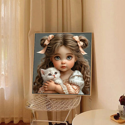 Child And Cat - Full Round Drill Diamond Painting 40*40CM